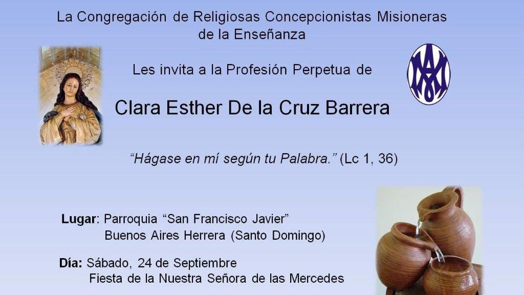 Invitación PRofesión perpetua Clara Esther de la cruz